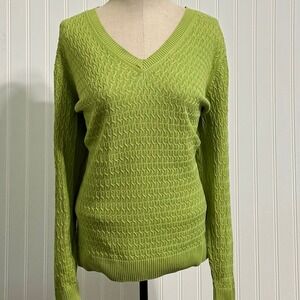 VTG Talbots Woman 1X Pima Cotton Sweater Lime Green V-Neck Knit Plus Size Peru